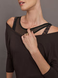 Long Sleeve Off Shoulder Tee - Chocolate Torte