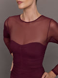 Ruched Mesh Long Sleeve Top in Melt - Fig