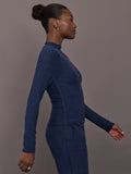 Mock Neck Long Sleeve in Soft Luxe - Heather Navy Blazer