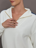 Half Zip With Contrast Stripe in Scuba - Ivory
