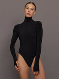 Long Sleeve Turtle Open Back Bodysuit - Black