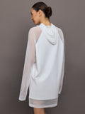 Oversized Raglan Sleeve hooded Mini Dress W Mesh - Snow White
